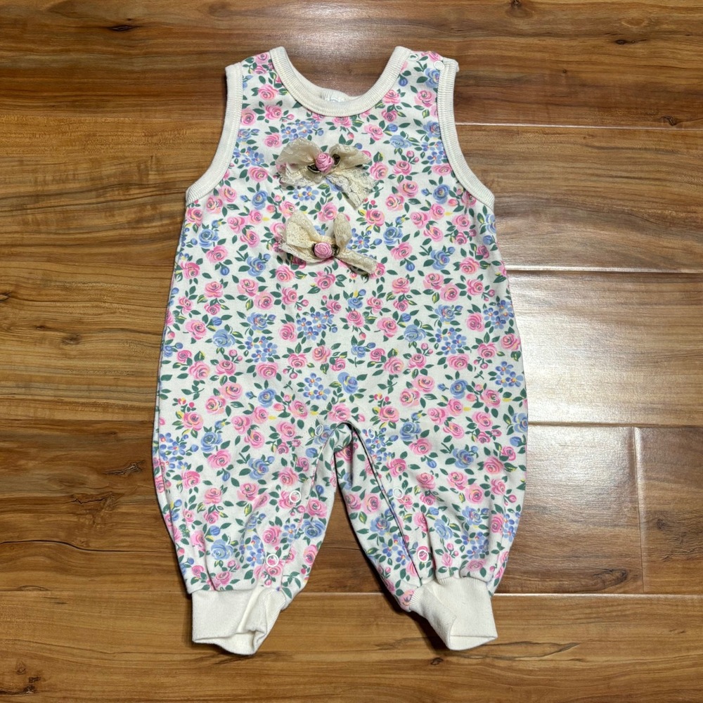 Floral‎ Baby Romper Sleeveless Bow Applique Snap Closure 0-6 Months